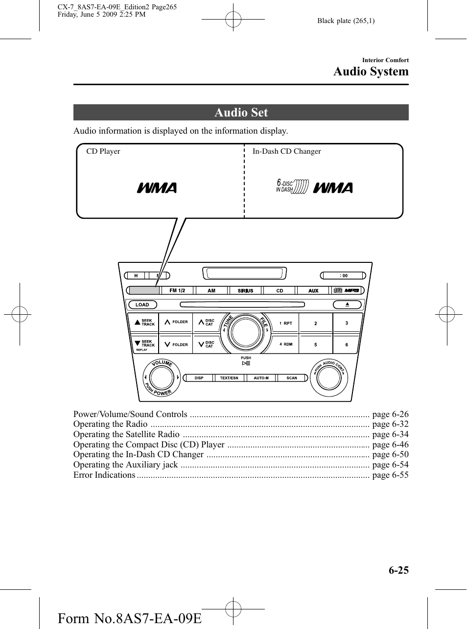 Audio set, Audio set -25, Form no.8as7-ea-09e | Audio system | Mazda 2010 CX-7 User Manual | Page 265 / 510