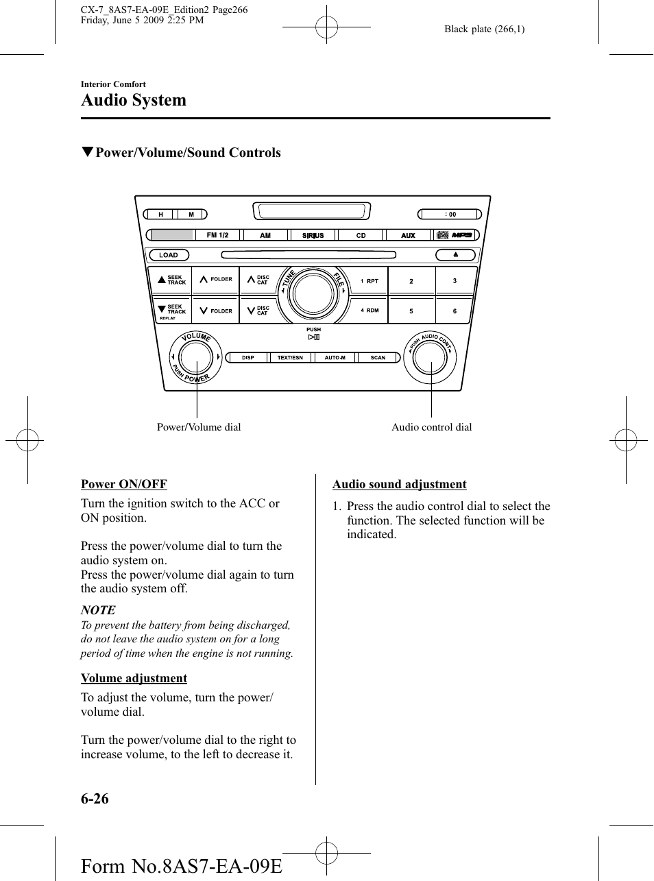 Form no.8as7-ea-09e, Audio system | Mazda 2010 CX-7 User Manual | Page 266 / 510