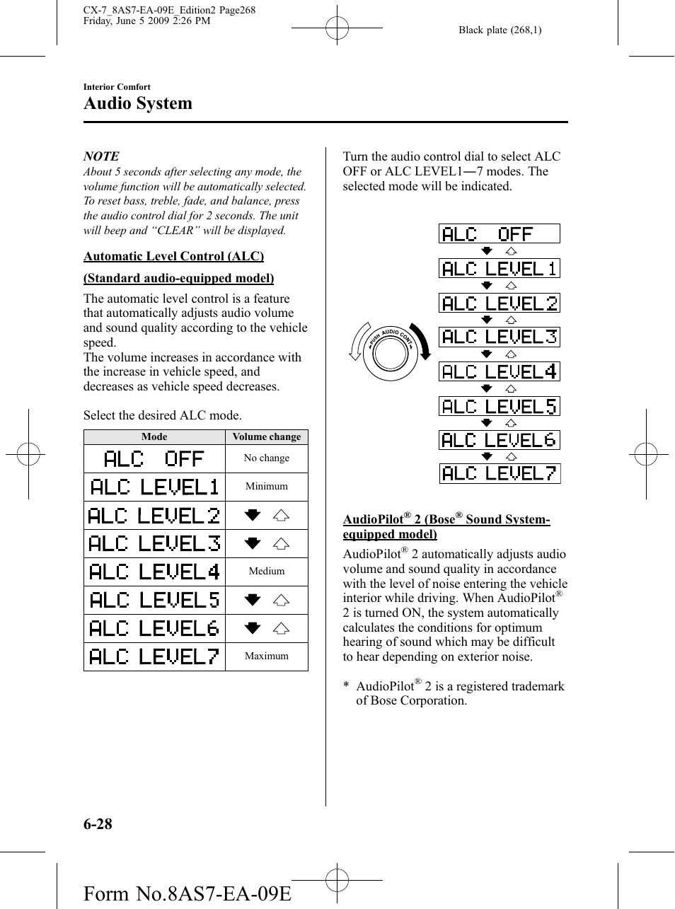 Form no.8as7-ea-09e, Audio system | Mazda 2010 CX-7 User Manual | Page 268 / 510