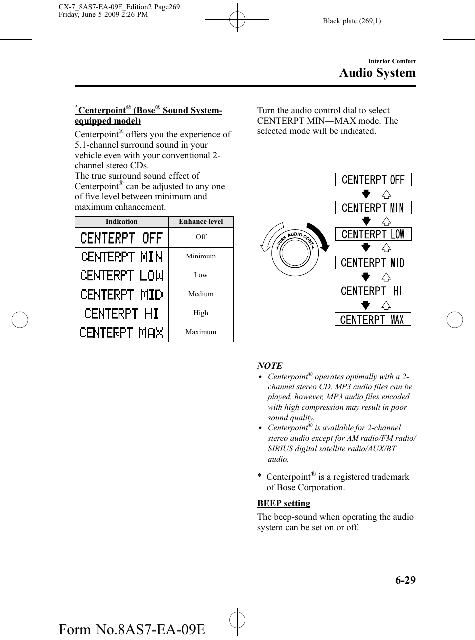 Form no.8as7-ea-09e, Audio system | Mazda 2010 CX-7 User Manual | Page 269 / 510