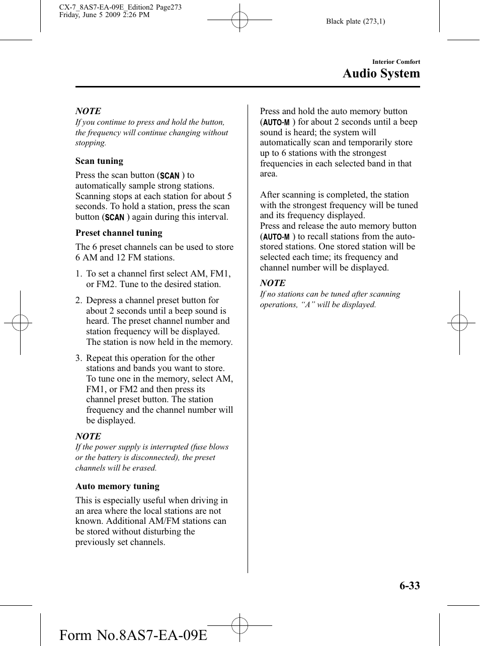 Form no.8as7-ea-09e, Audio system | Mazda 2010 CX-7 User Manual | Page 273 / 510