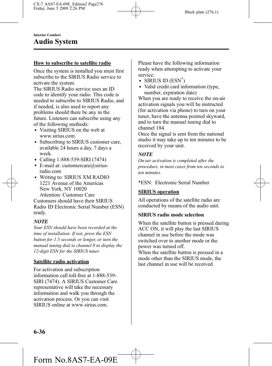 Form no.8as7-ea-09e, Audio system | Mazda 2010 CX-7 User Manual | Page 276 / 510