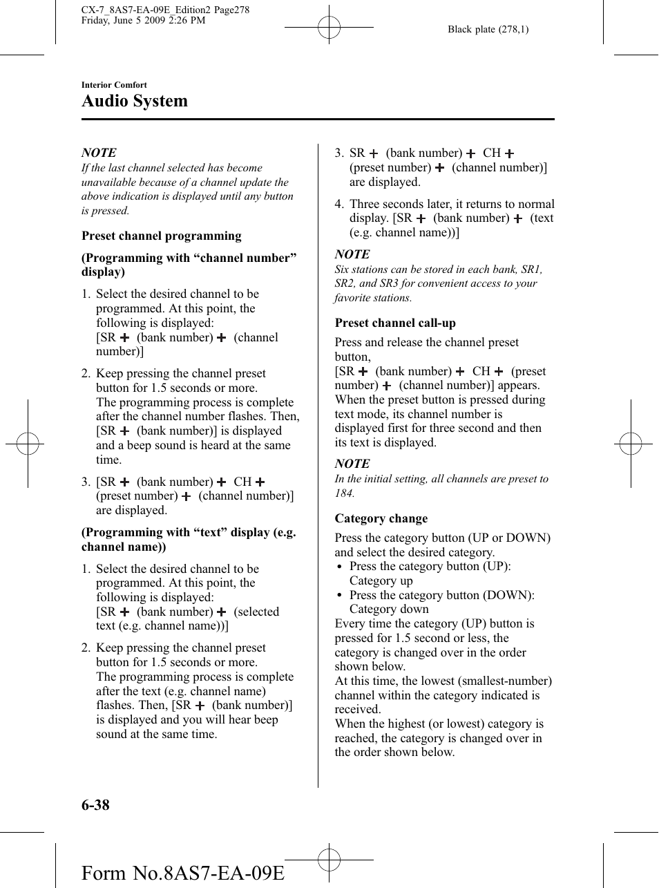 Form no.8as7-ea-09e, Audio system | Mazda 2010 CX-7 User Manual | Page 278 / 510