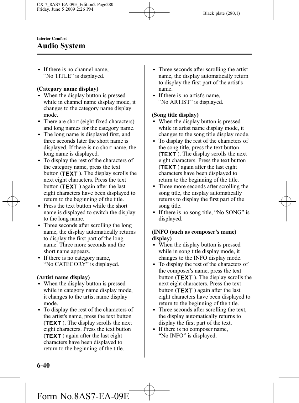 Form no.8as7-ea-09e, Audio system | Mazda 2010 CX-7 User Manual | Page 280 / 510
