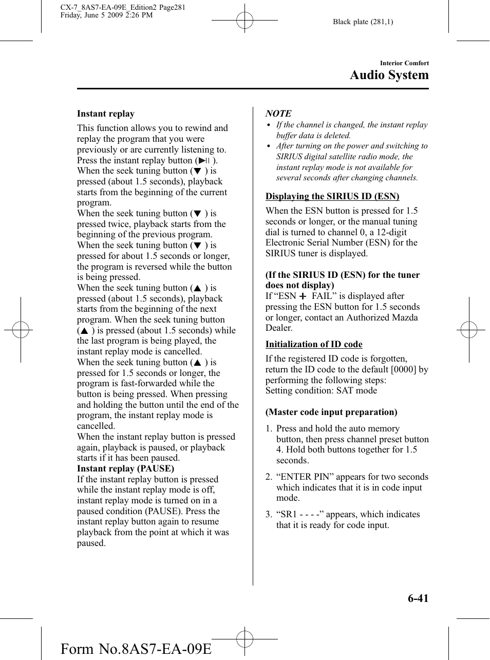 Form no.8as7-ea-09e, Audio system | Mazda 2010 CX-7 User Manual | Page 281 / 510