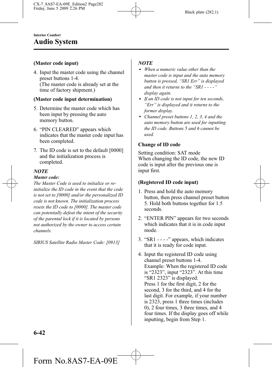 Form no.8as7-ea-09e, Audio system | Mazda 2010 CX-7 User Manual | Page 282 / 510