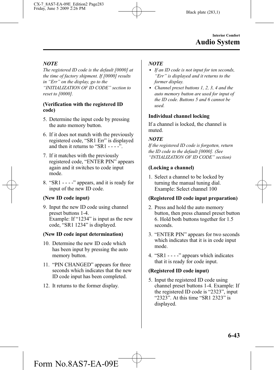 Form no.8as7-ea-09e, Audio system | Mazda 2010 CX-7 User Manual | Page 283 / 510