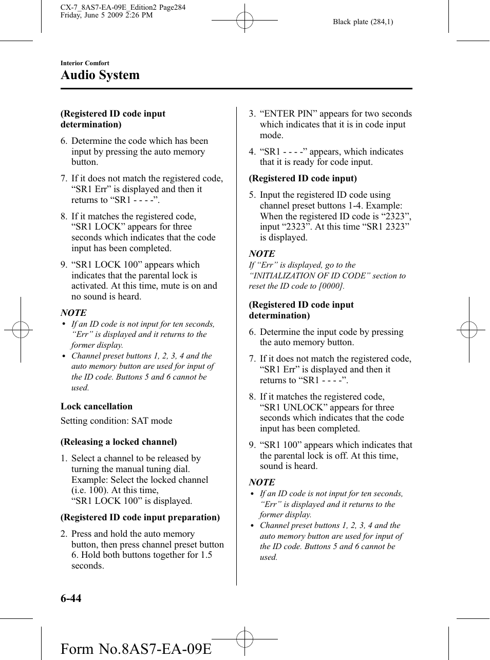 Form no.8as7-ea-09e, Audio system | Mazda 2010 CX-7 User Manual | Page 284 / 510