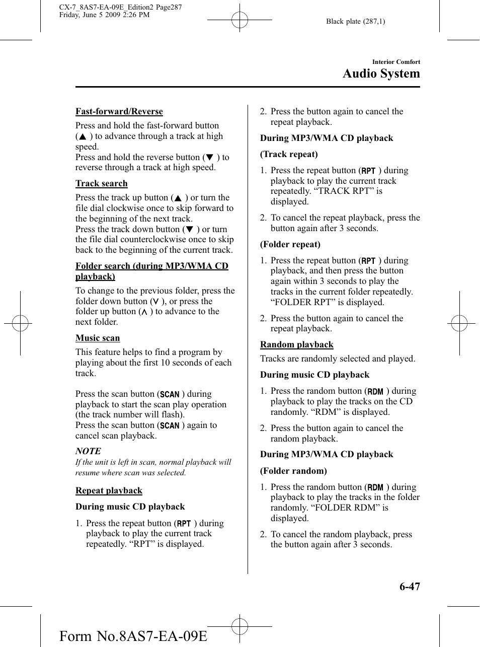 Form no.8as7-ea-09e, Audio system | Mazda 2010 CX-7 User Manual | Page 287 / 510