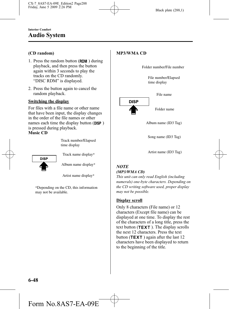 Form no.8as7-ea-09e, Audio system | Mazda 2010 CX-7 User Manual | Page 288 / 510