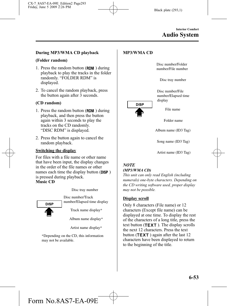 Form no.8as7-ea-09e, Audio system | Mazda 2010 CX-7 User Manual | Page 293 / 510