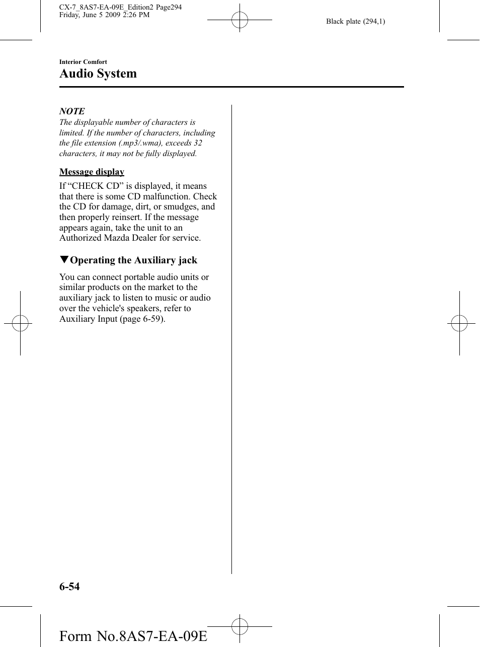 Form no.8as7-ea-09e, Audio system | Mazda 2010 CX-7 User Manual | Page 294 / 510