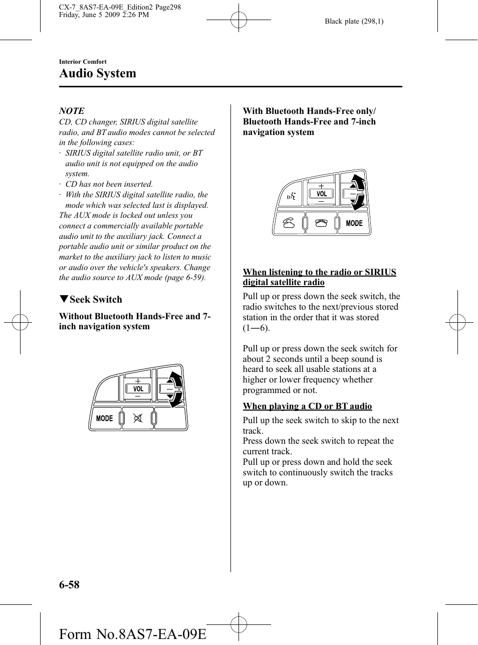 Form no.8as7-ea-09e, Audio system | Mazda 2010 CX-7 User Manual | Page 298 / 510