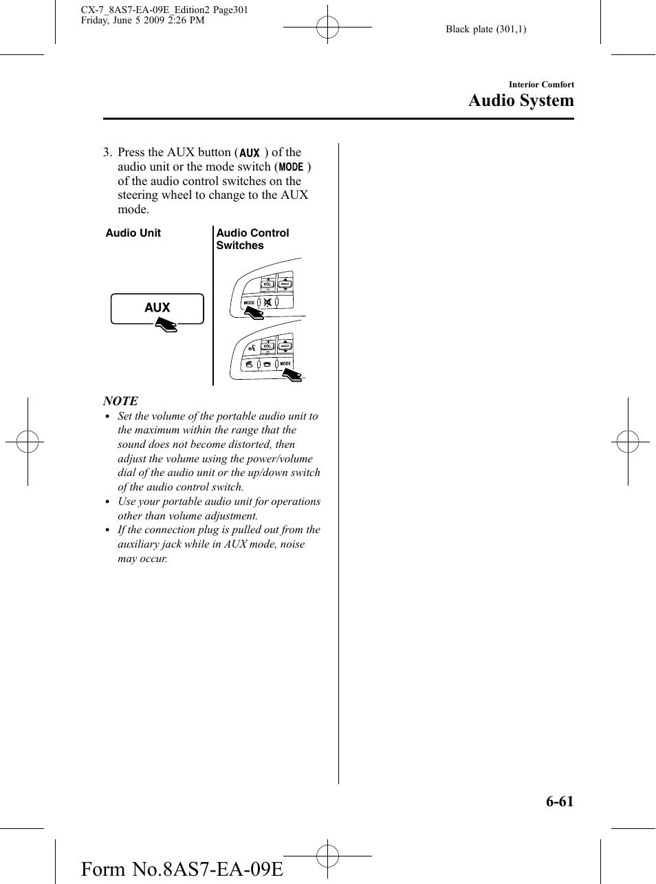 Form no.8as7-ea-09e, Audio system | Mazda 2010 CX-7 User Manual | Page 301 / 510