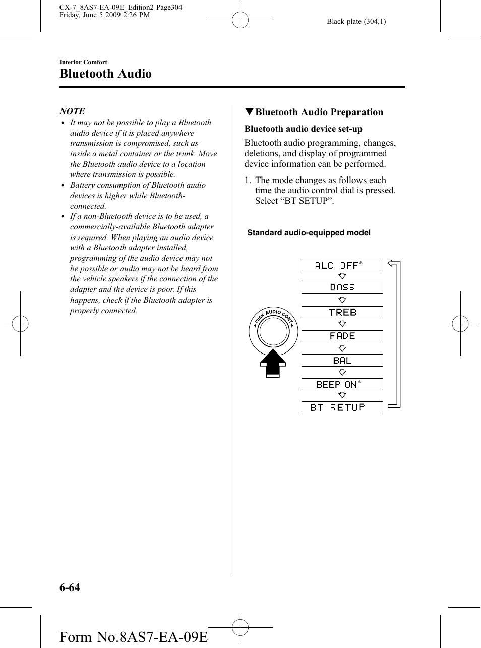 Form no.8as7-ea-09e, Bluetooth audio | Mazda 2010 CX-7 User Manual | Page 304 / 510