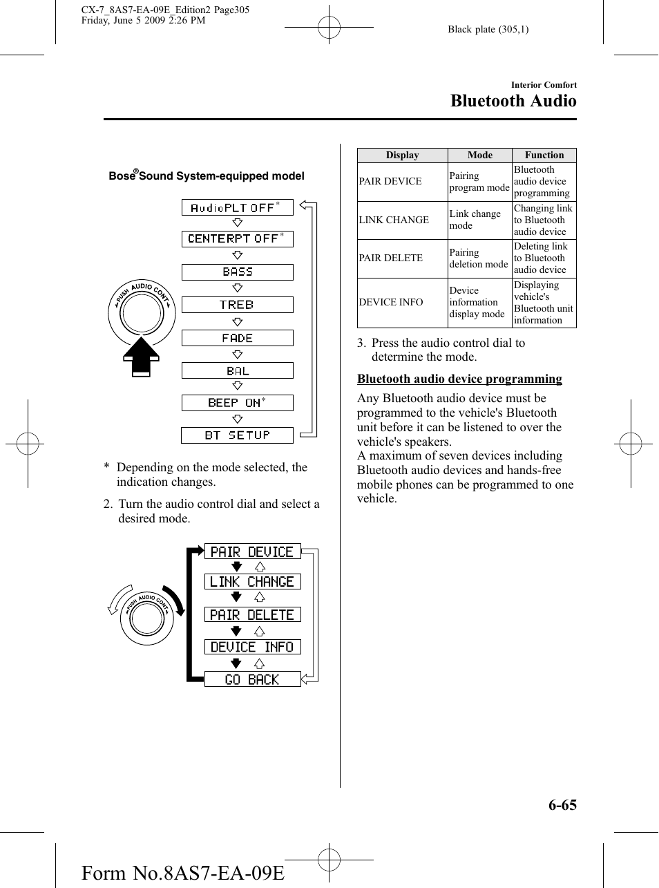 Form no.8as7-ea-09e, Bluetooth audio | Mazda 2010 CX-7 User Manual | Page 305 / 510