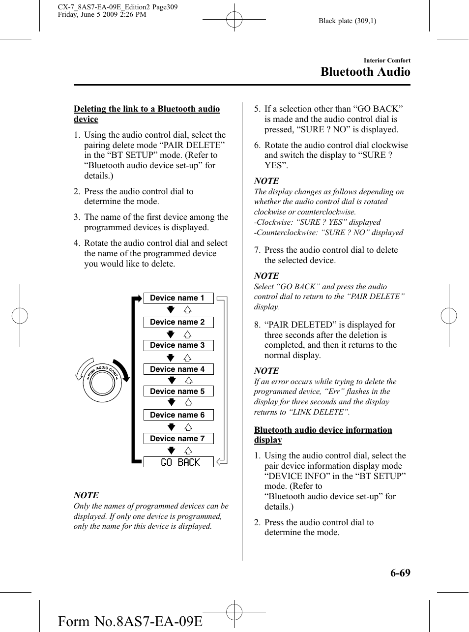 Form no.8as7-ea-09e, Bluetooth audio | Mazda 2010 CX-7 User Manual | Page 309 / 510