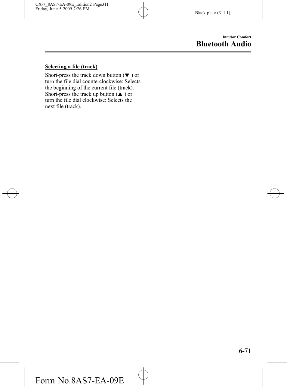 Form no.8as7-ea-09e, Bluetooth audio | Mazda 2010 CX-7 User Manual | Page 311 / 510