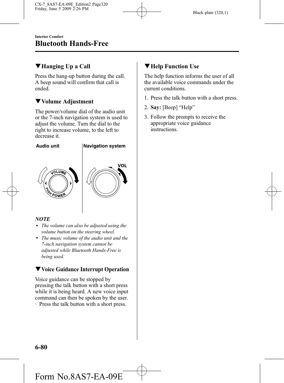 Form no.8as7-ea-09e, Bluetooth hands-free | Mazda 2010 CX-7 User Manual | Page 320 / 510