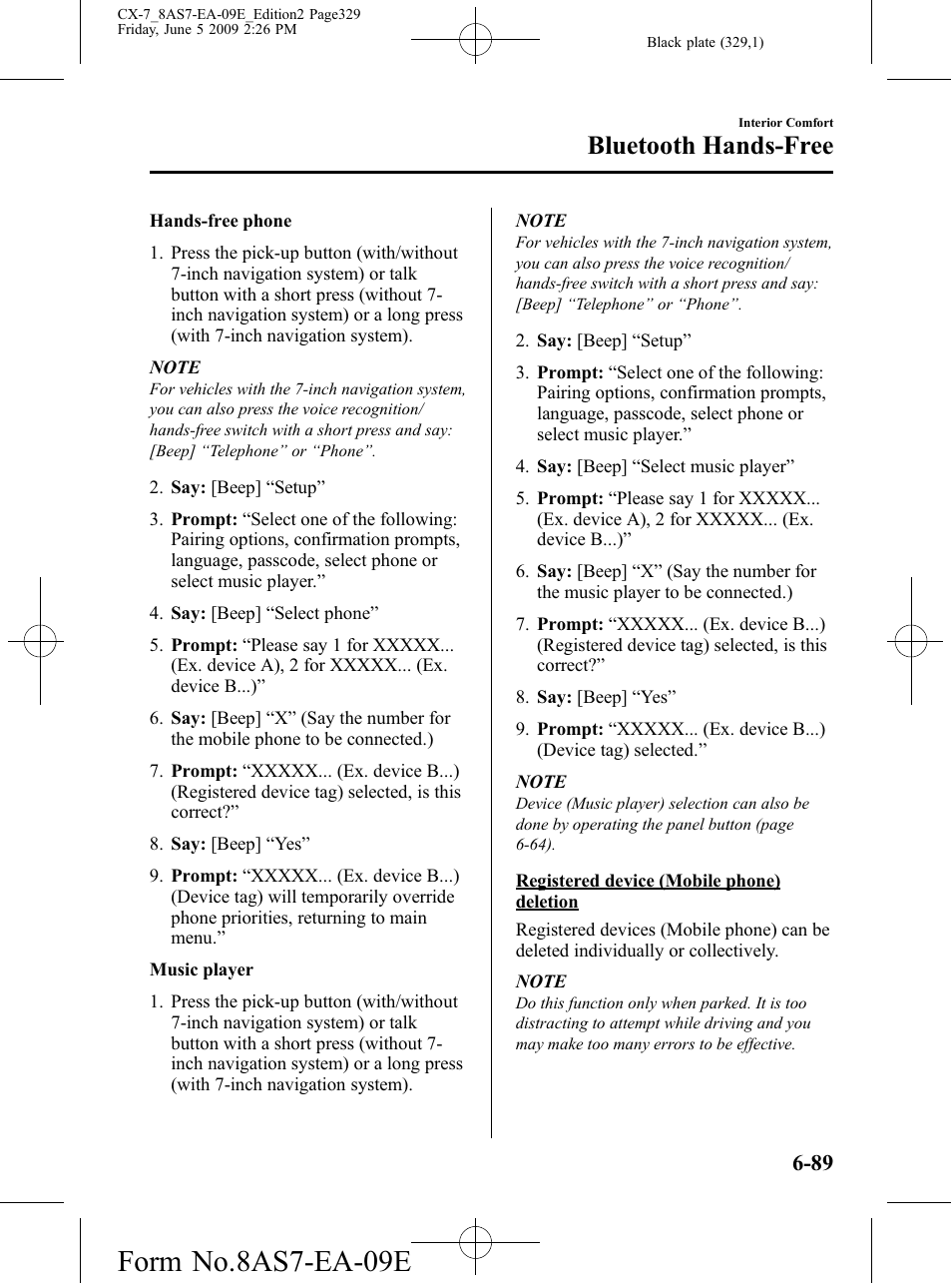 Form no.8as7-ea-09e, Bluetooth hands-free | Mazda 2010 CX-7 User Manual | Page 329 / 510