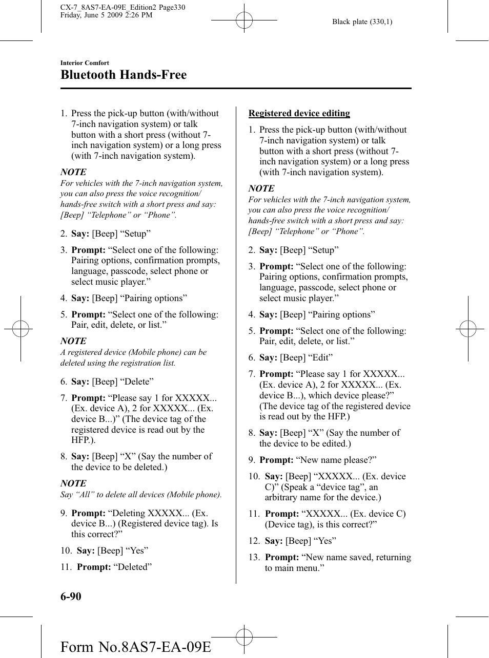 Form no.8as7-ea-09e, Bluetooth hands-free | Mazda 2010 CX-7 User Manual | Page 330 / 510