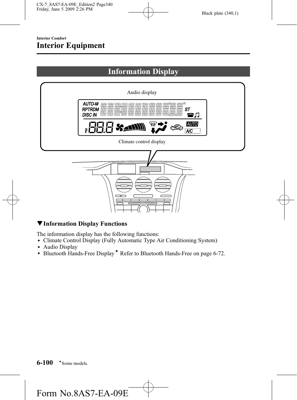 Information display, Information display -100, Form no.8as7-ea-09e | Interior equipment | Mazda 2010 CX-7 User Manual | Page 340 / 510