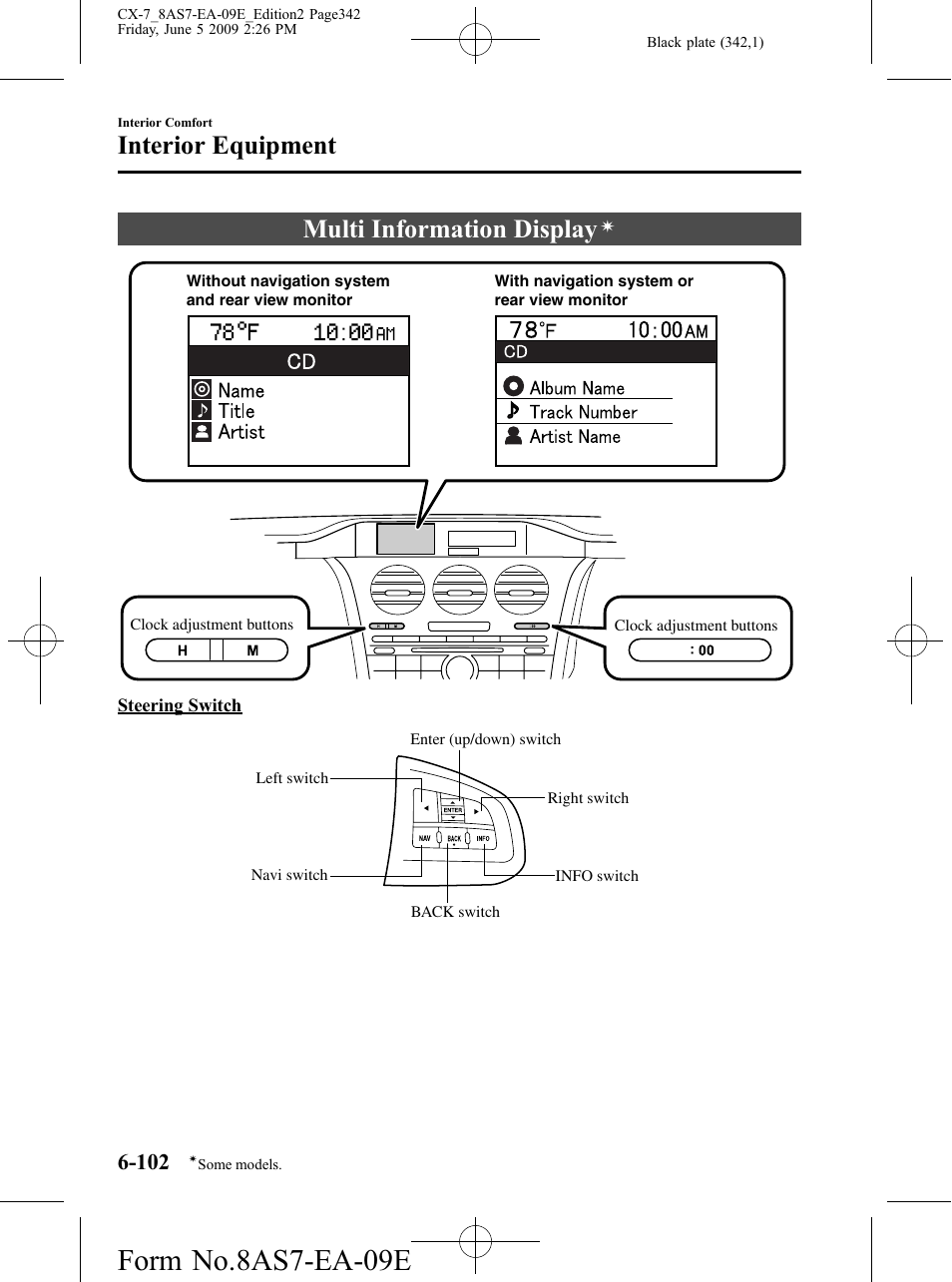 Multi information display, Form no.8as7-ea-09e, Interior equipment | Mazda 2010 CX-7 User Manual | Page 342 / 510