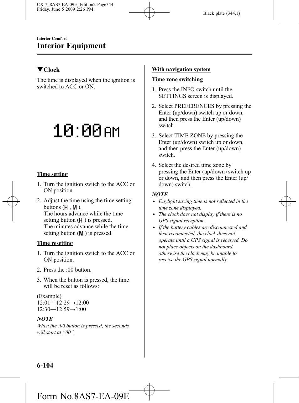 Form no.8as7-ea-09e, Interior equipment | Mazda 2010 CX-7 User Manual | Page 344 / 510