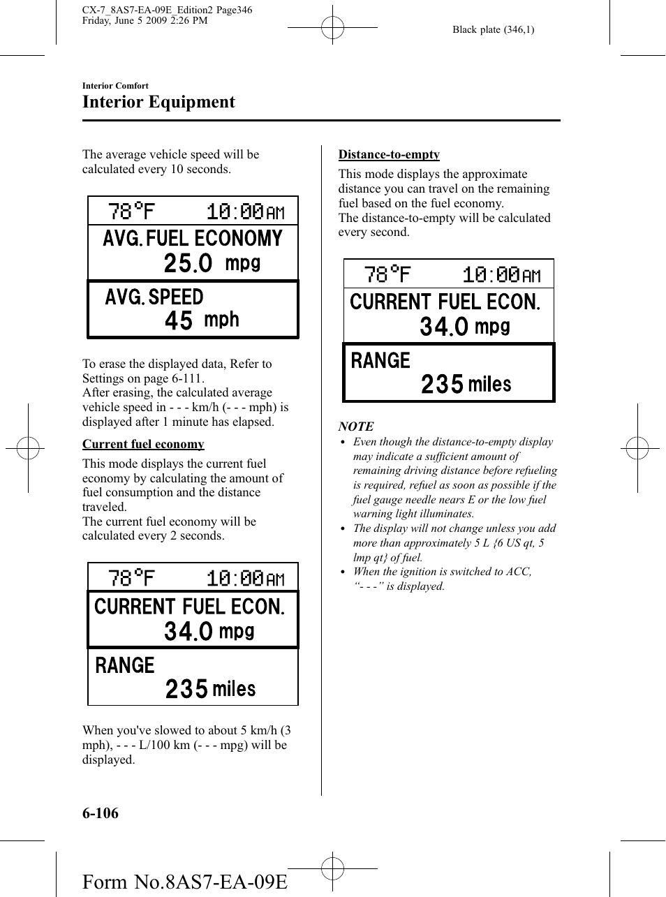 Form no.8as7-ea-09e, Interior equipment | Mazda 2010 CX-7 User Manual | Page 346 / 510
