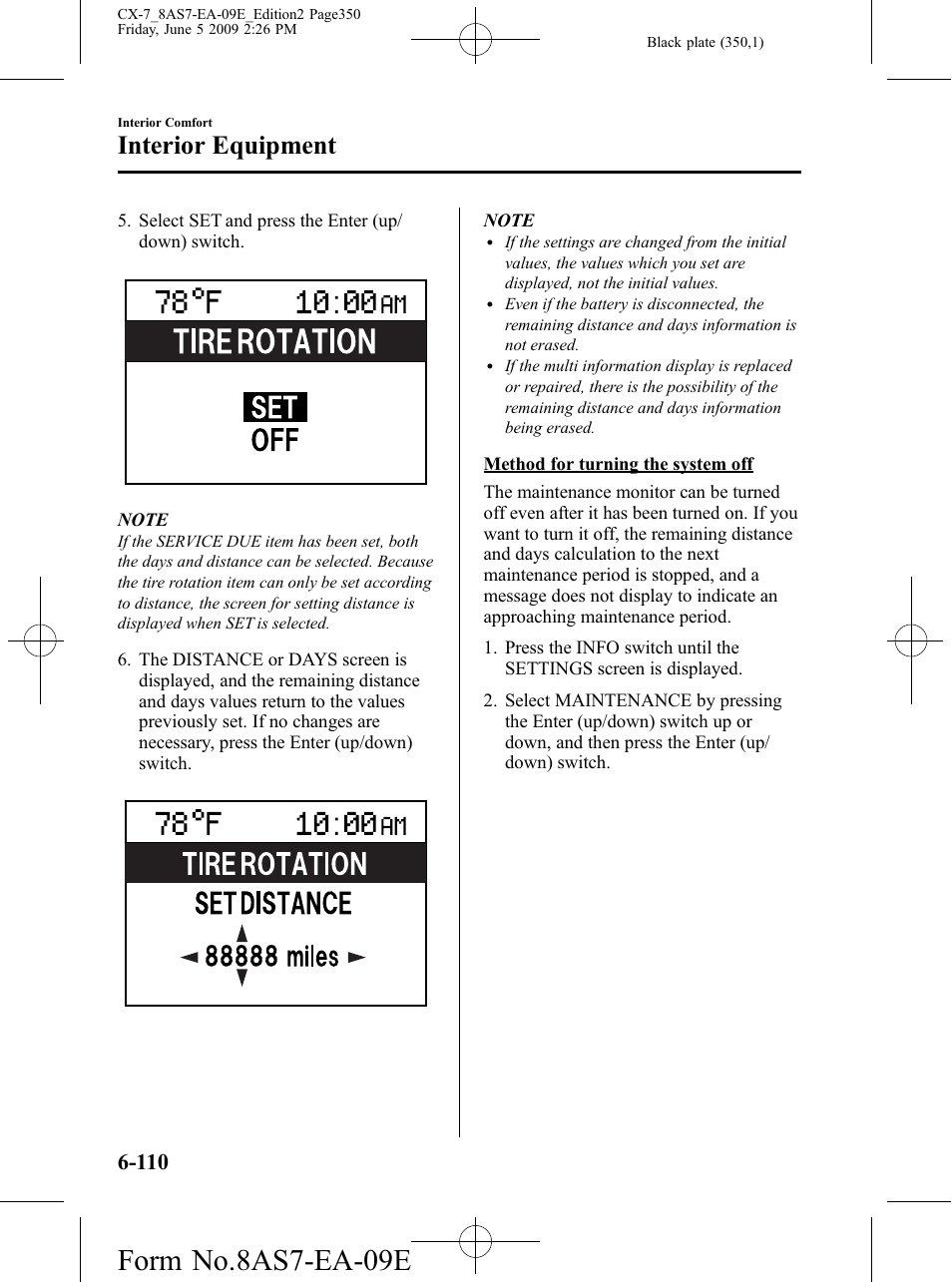 Form no.8as7-ea-09e, Interior equipment | Mazda 2010 CX-7 User Manual | Page 350 / 510