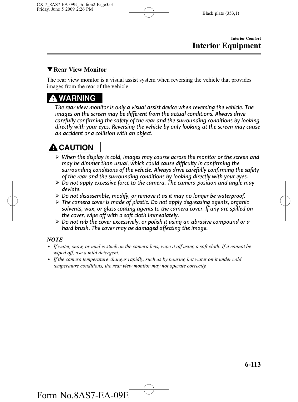 Form no.8as7-ea-09e, Interior equipment, Warning | Caution | Mazda 2010 CX-7 User Manual | Page 353 / 510