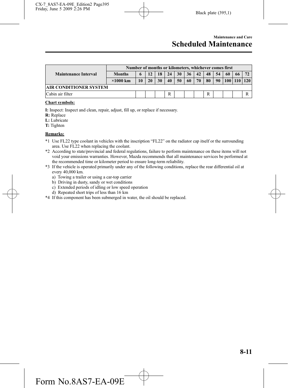Form no.8as7-ea-09e, Scheduled maintenance | Mazda 2010 CX-7 User Manual | Page 395 / 510
