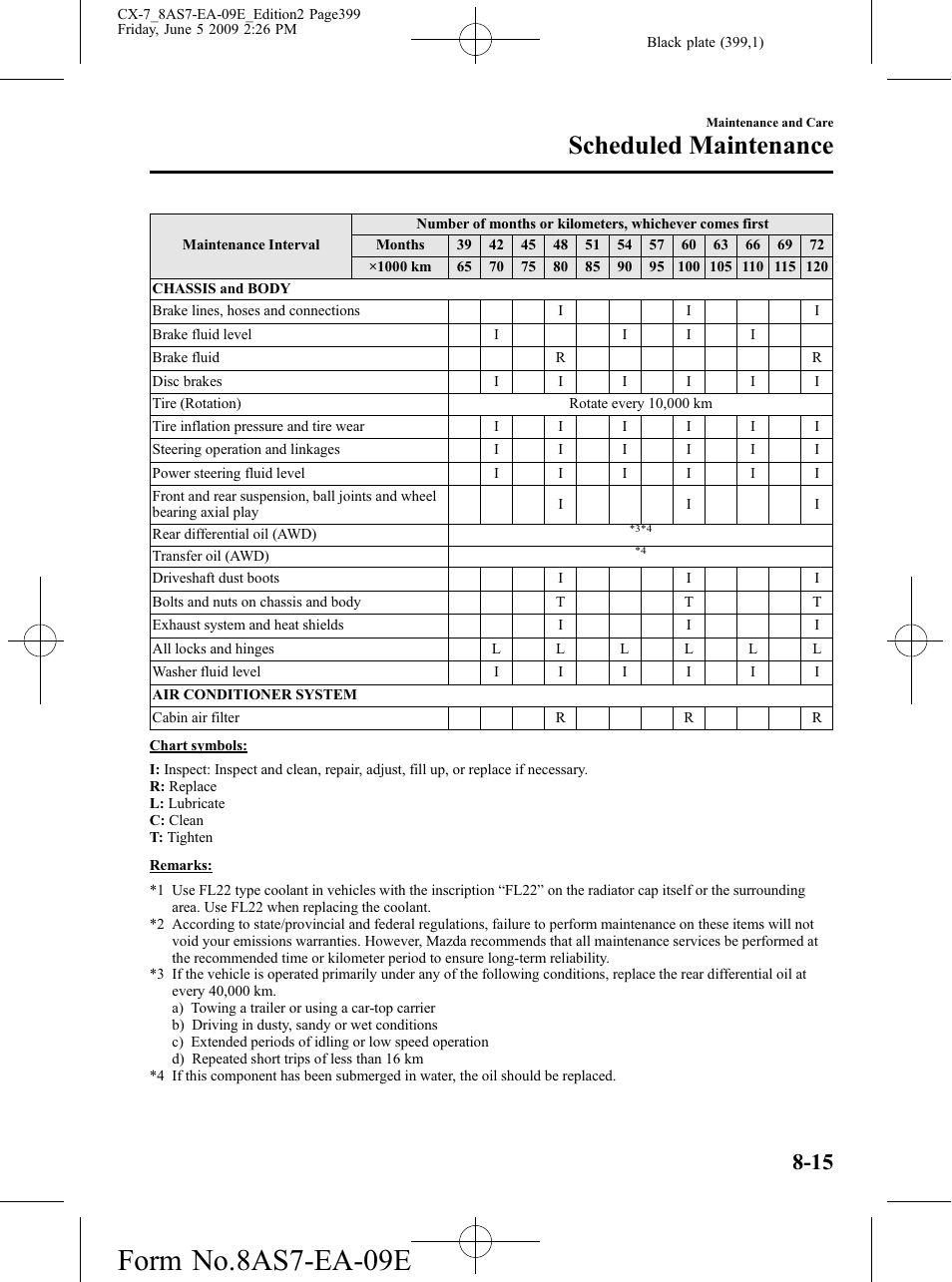 Form no.8as7-ea-09e, Scheduled maintenance | Mazda 2010 CX-7 User Manual | Page 399 / 510