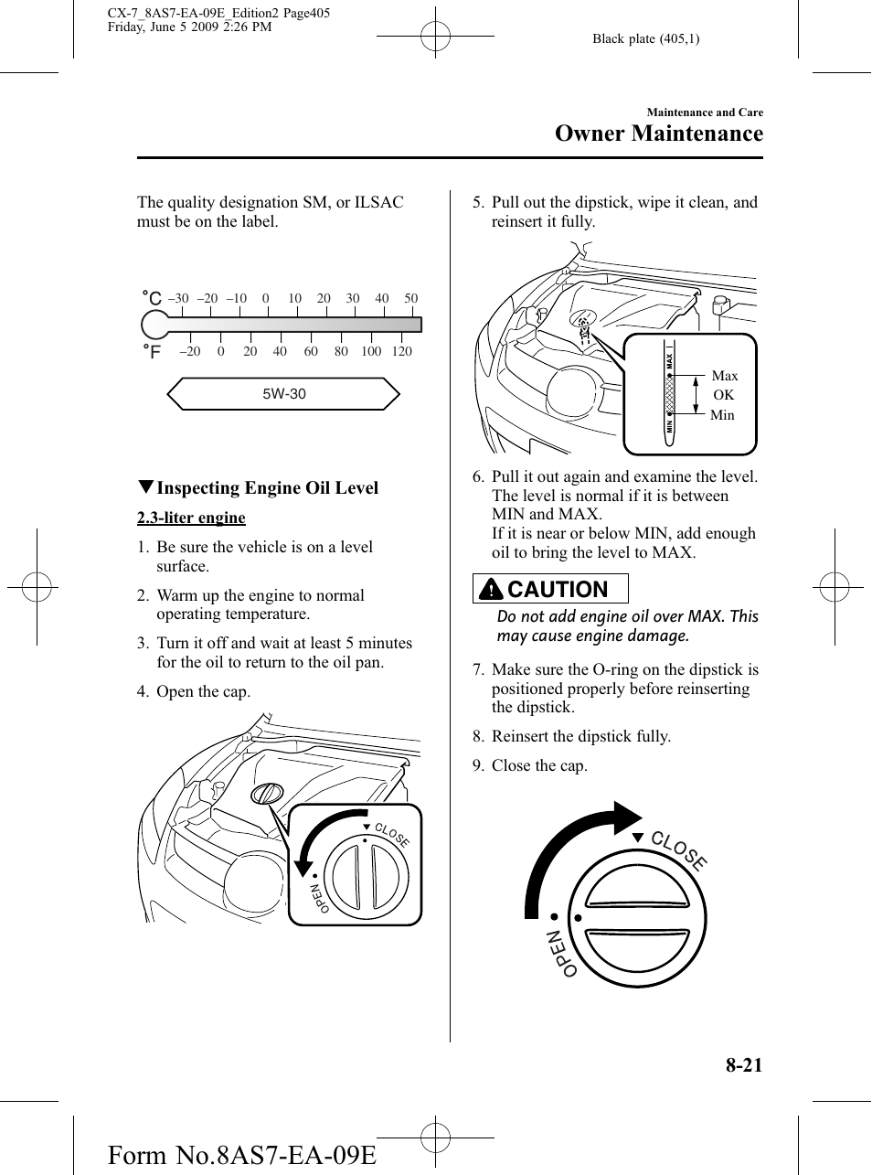 Form no.8as7-ea-09e, Owner maintenance, Caution | Mazda 2010 CX-7 User Manual | Page 405 / 510