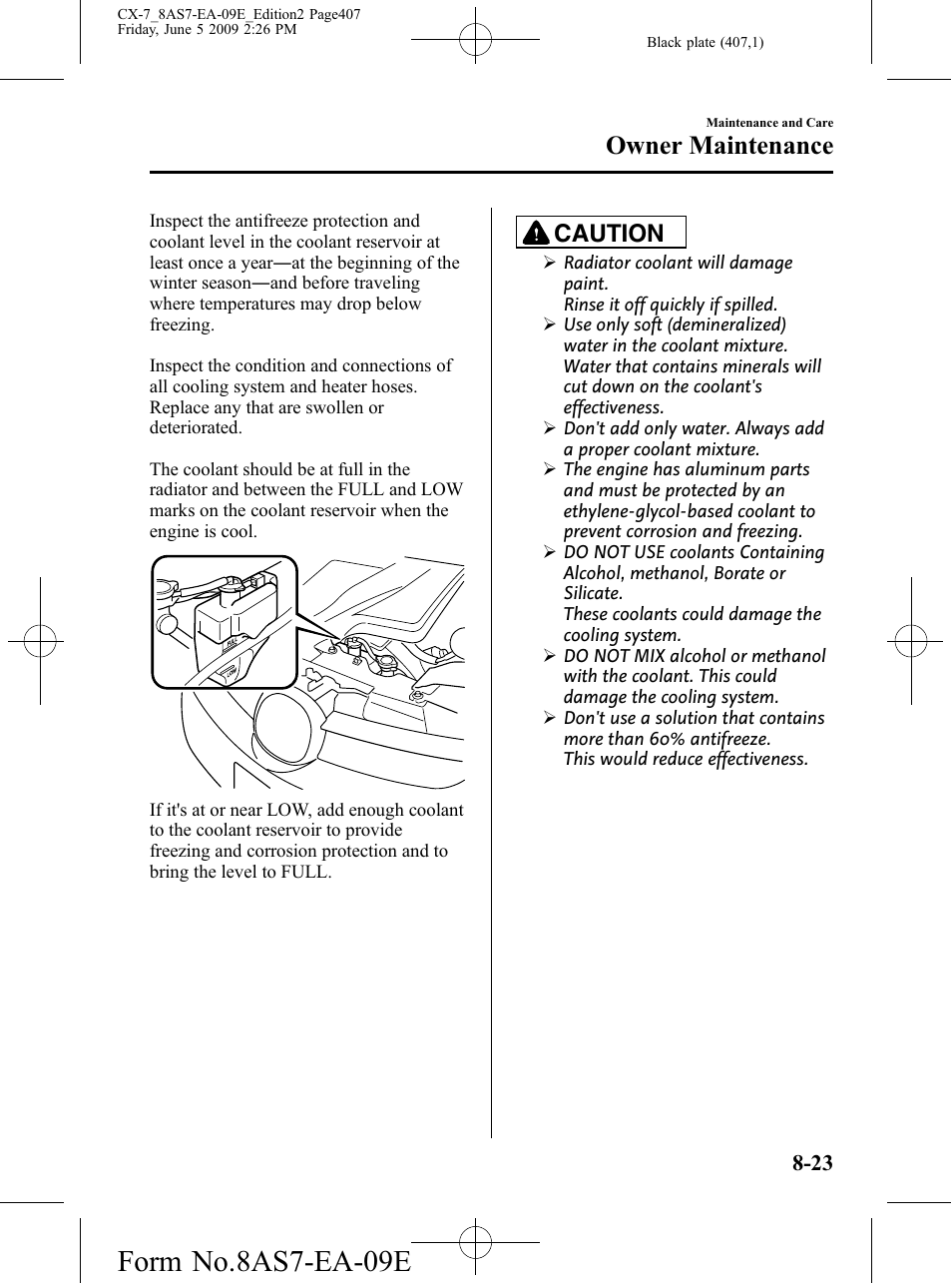 Form no.8as7-ea-09e, Owner maintenance, Caution | Mazda 2010 CX-7 User Manual | Page 407 / 510