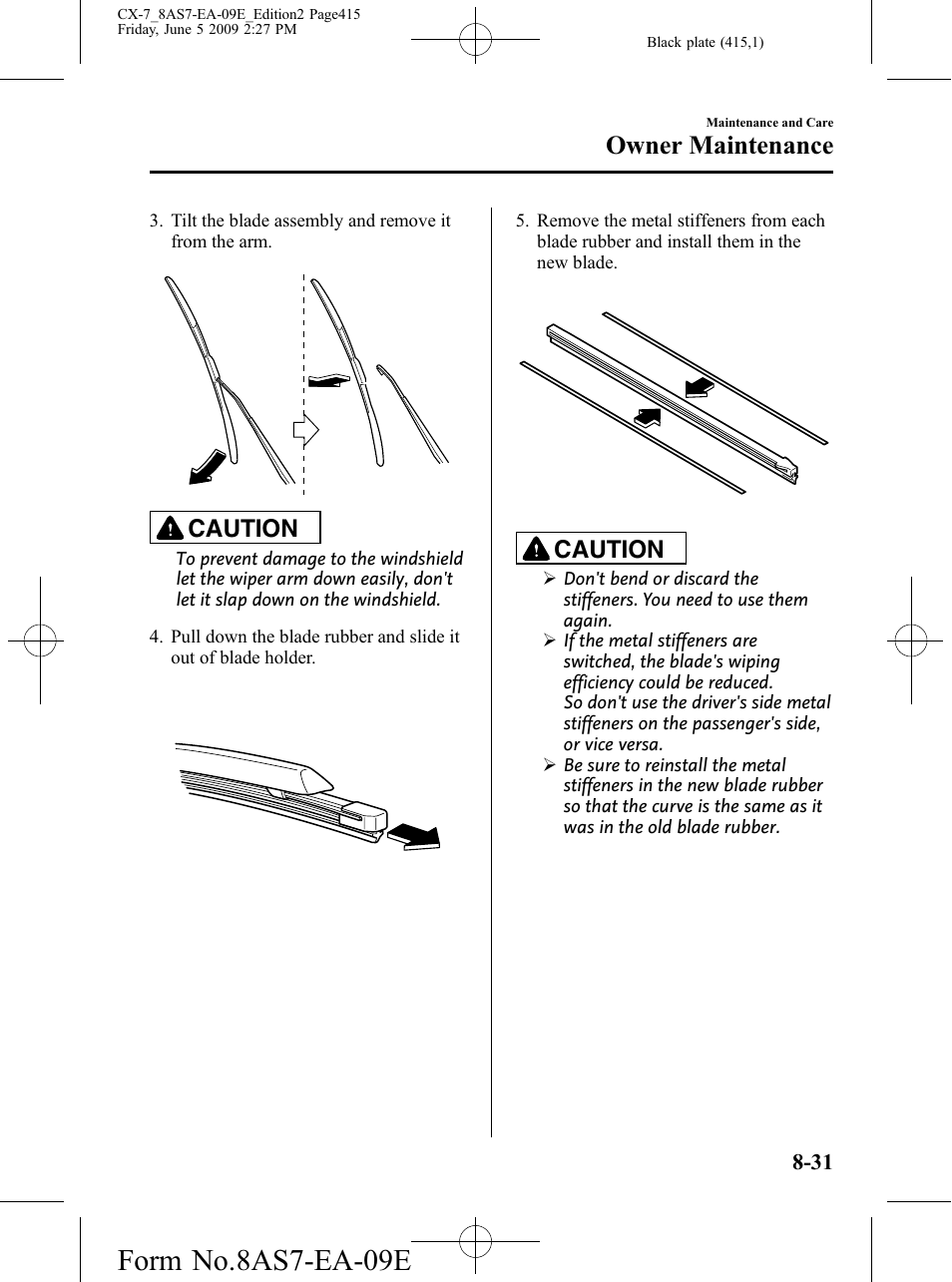 Form no.8as7-ea-09e, Owner maintenance, Caution | Mazda 2010 CX-7 User Manual | Page 415 / 510