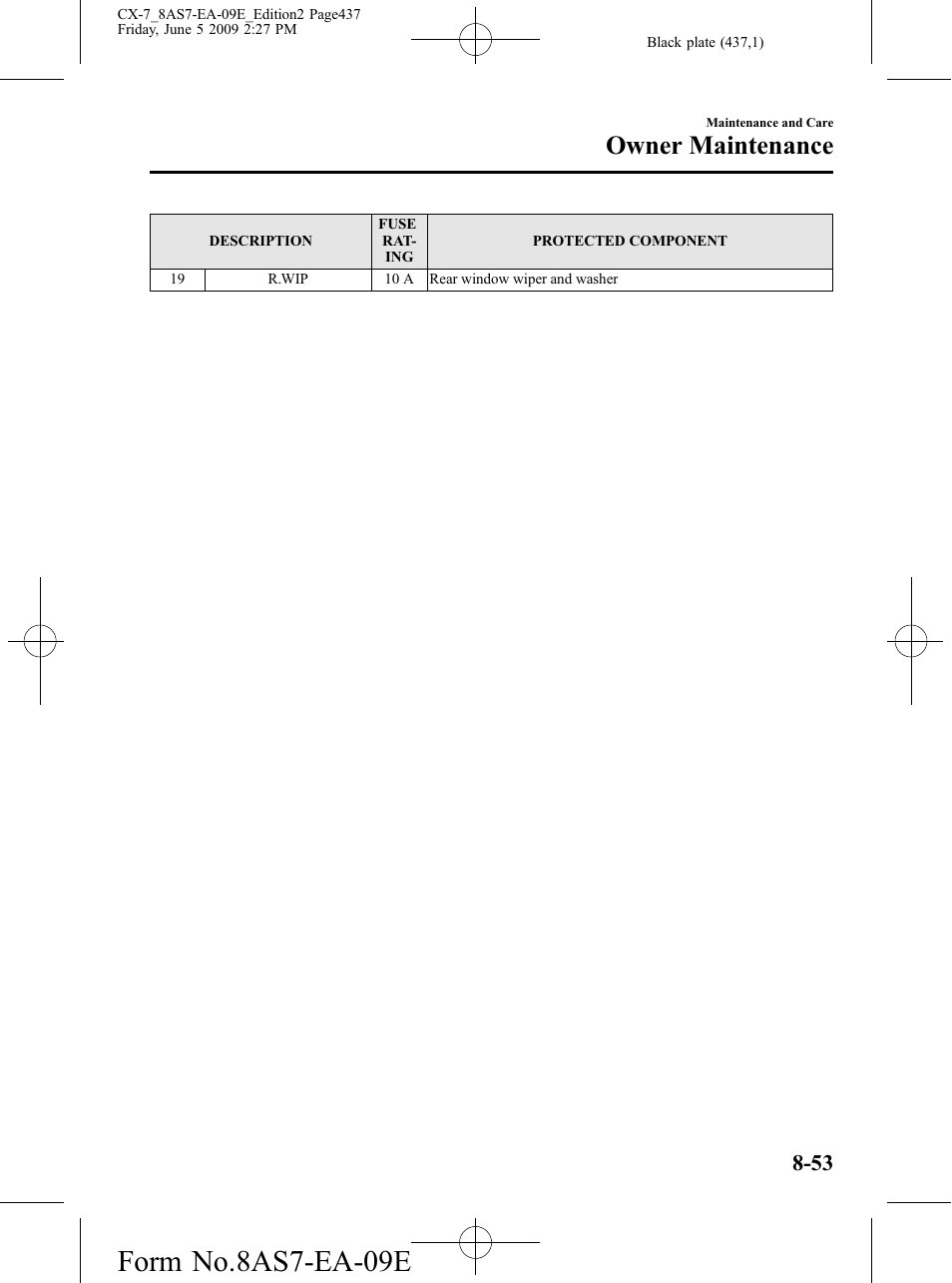 Form no.8as7-ea-09e, Owner maintenance | Mazda 2010 CX-7 User Manual | Page 437 / 510