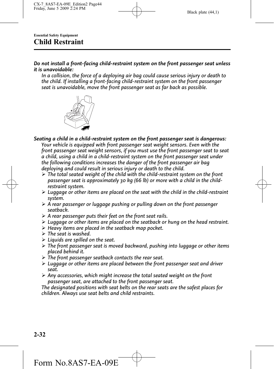 Form no.8as7-ea-09e, Child restraint | Mazda 2010 CX-7 User Manual | Page 44 / 510