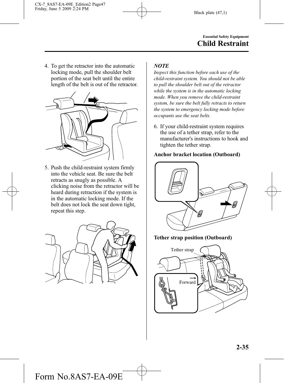 Form no.8as7-ea-09e, Child restraint | Mazda 2010 CX-7 User Manual | Page 47 / 510