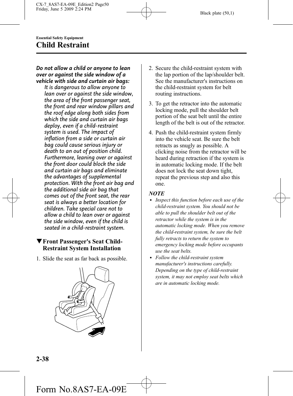 Form no.8as7-ea-09e, Child restraint | Mazda 2010 CX-7 User Manual | Page 50 / 510