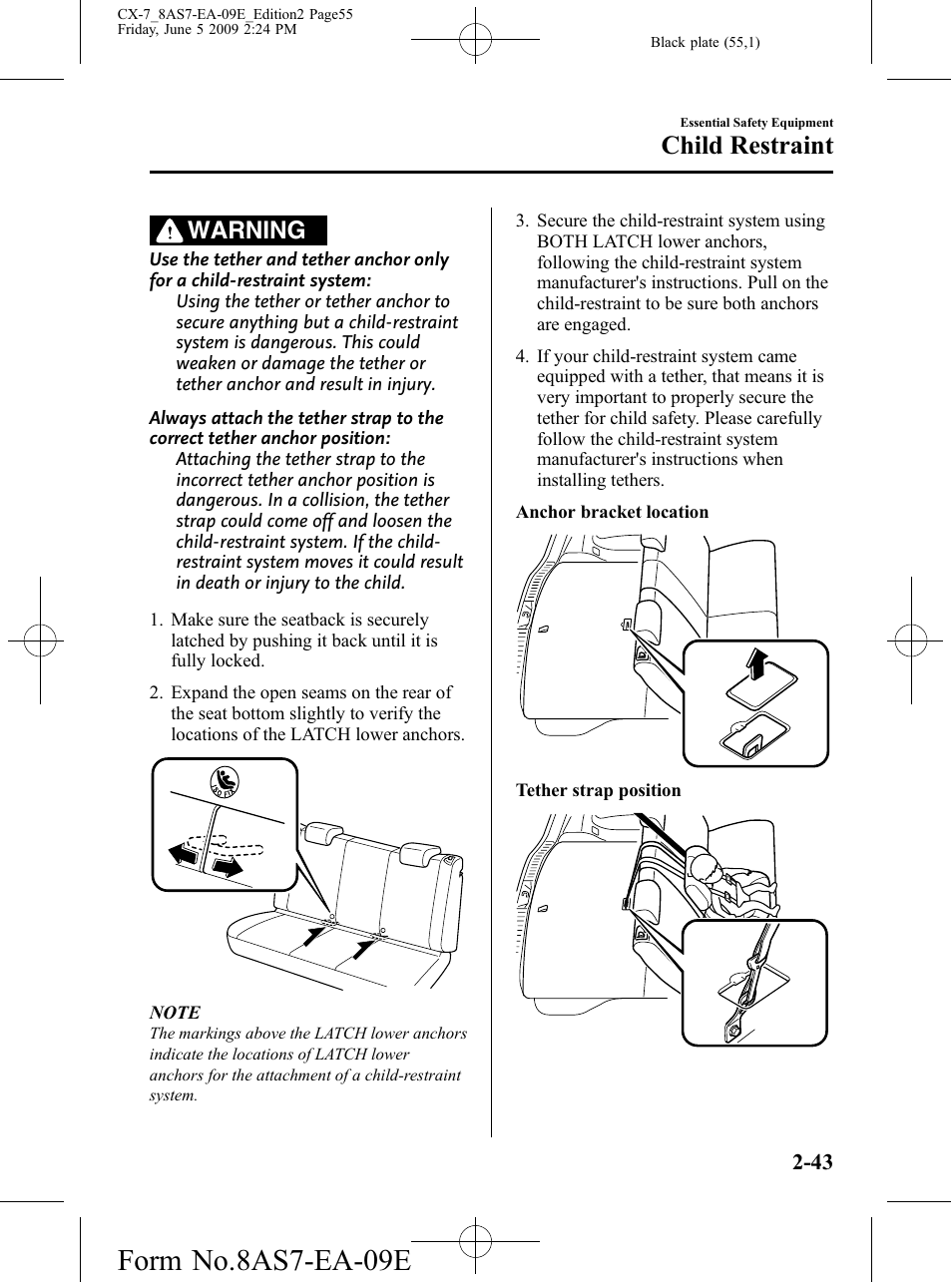 Form no.8as7-ea-09e, Child restraint, Warning | Mazda 2010 CX-7 User Manual | Page 55 / 510