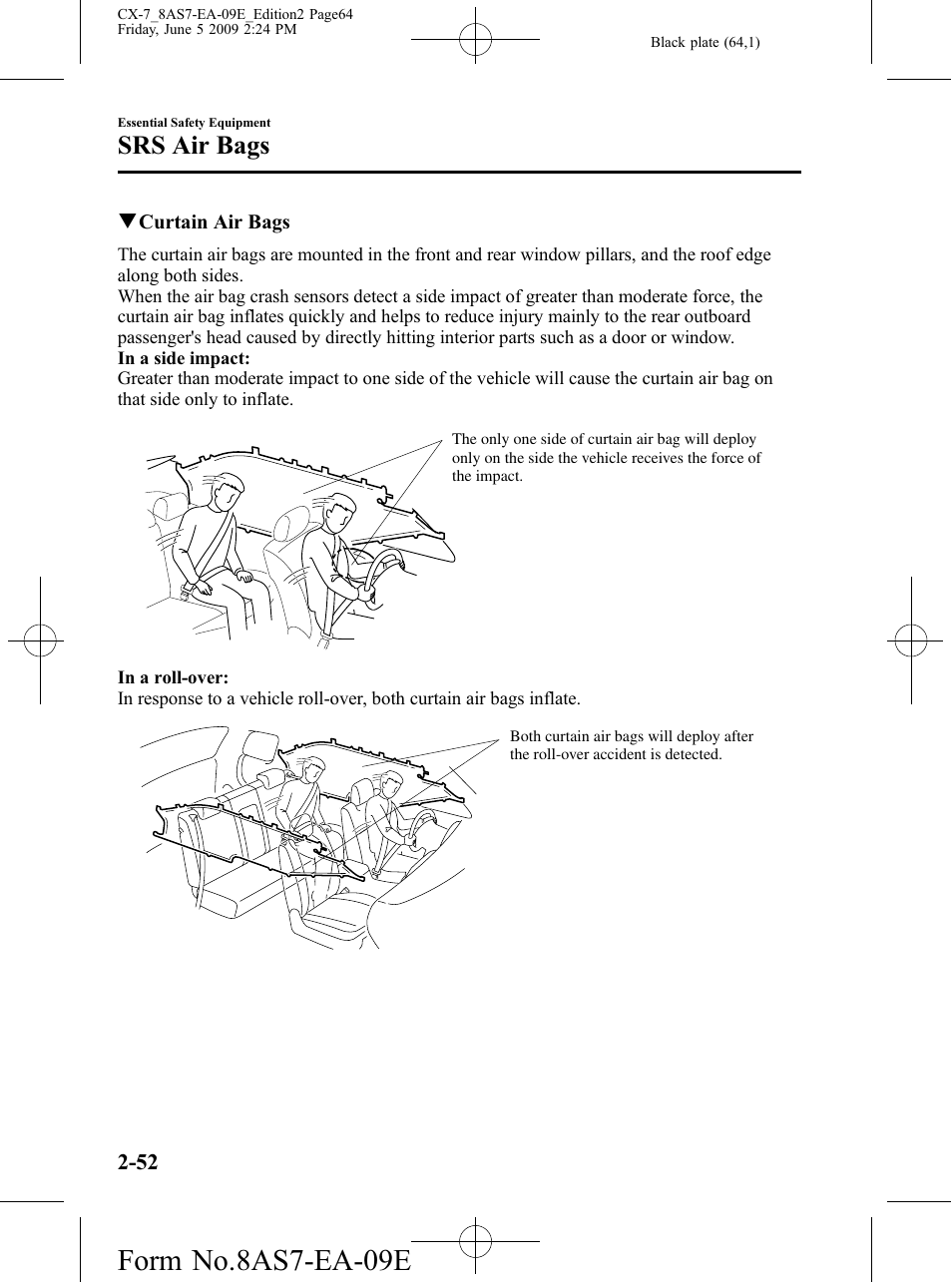 Form no.8as7-ea-09e, Srs air bags | Mazda 2010 CX-7 User Manual | Page 64 / 510