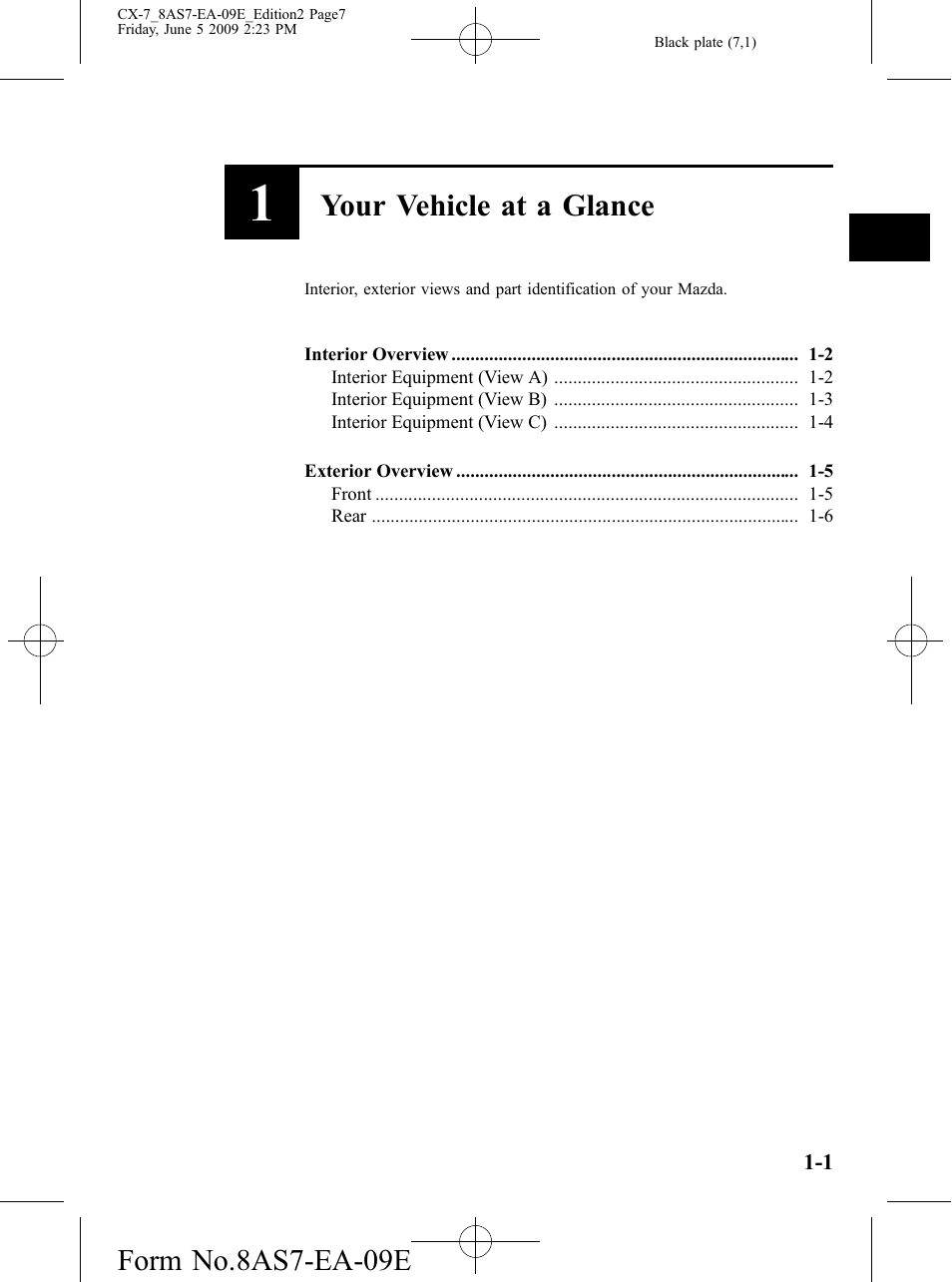 Your vehicle at a glance, Form no.8as7-ea-09e | Mazda 2010 CX-7 User Manual | Page 7 / 510