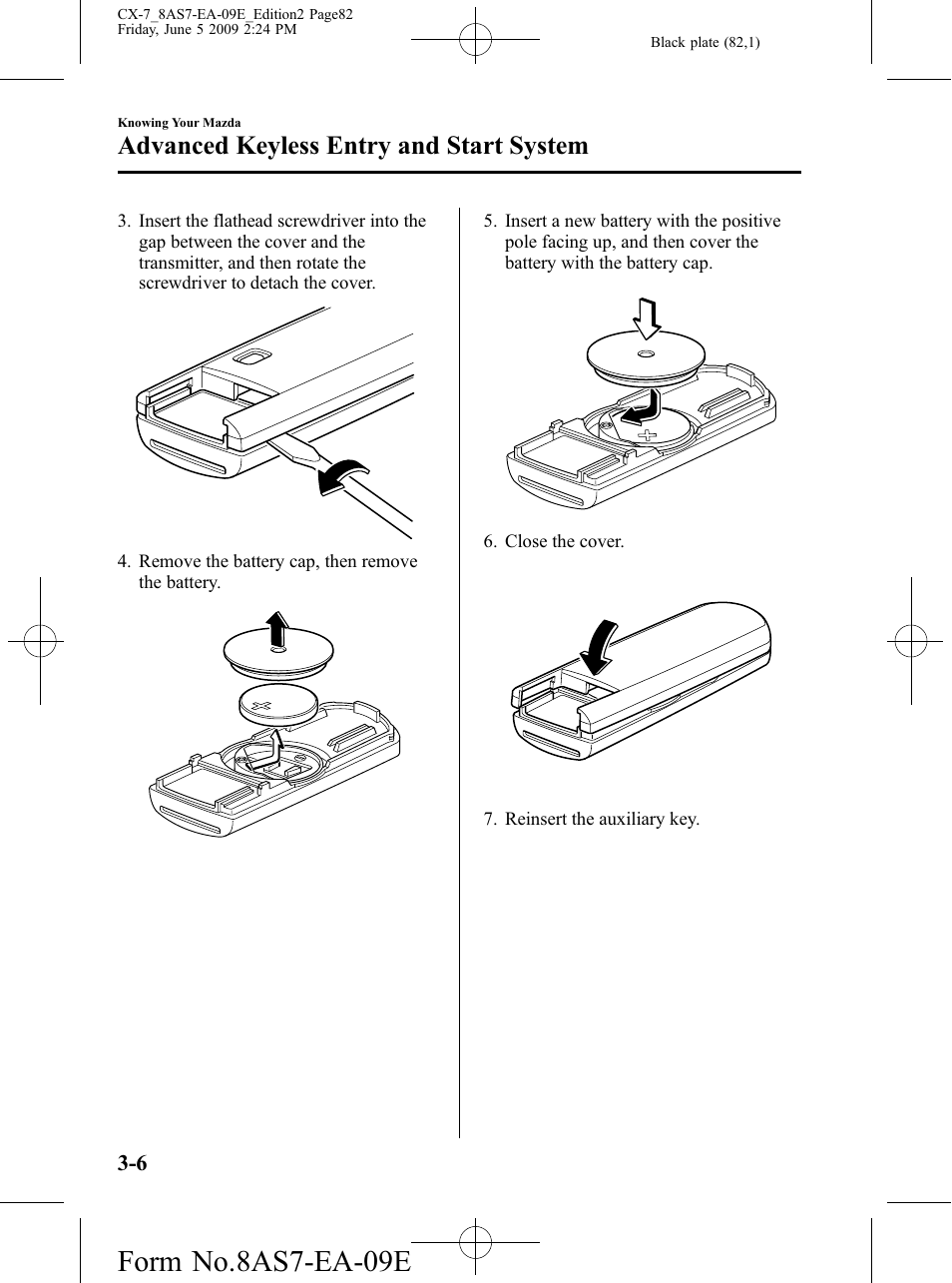 Form no.8as7-ea-09e, Advanced keyless entry and start system | Mazda 2010 CX-7 User Manual | Page 82 / 510