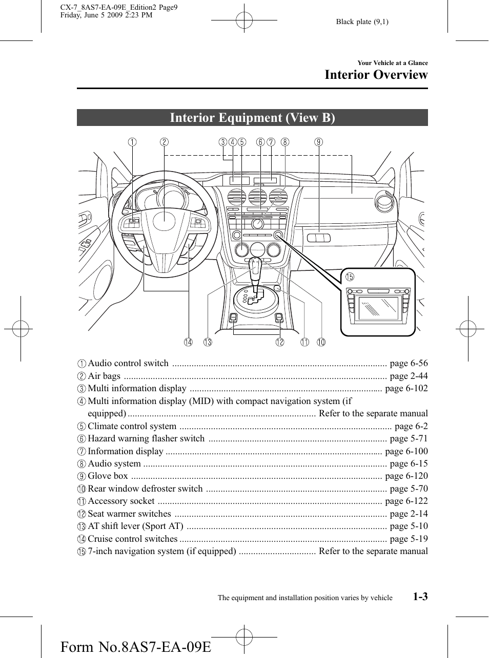 Interior equipment (view b), Interior equipment (view b) -3, Form no.8as7-ea-09e | Interior overview | Mazda 2010 CX-7 User Manual | Page 9 / 510