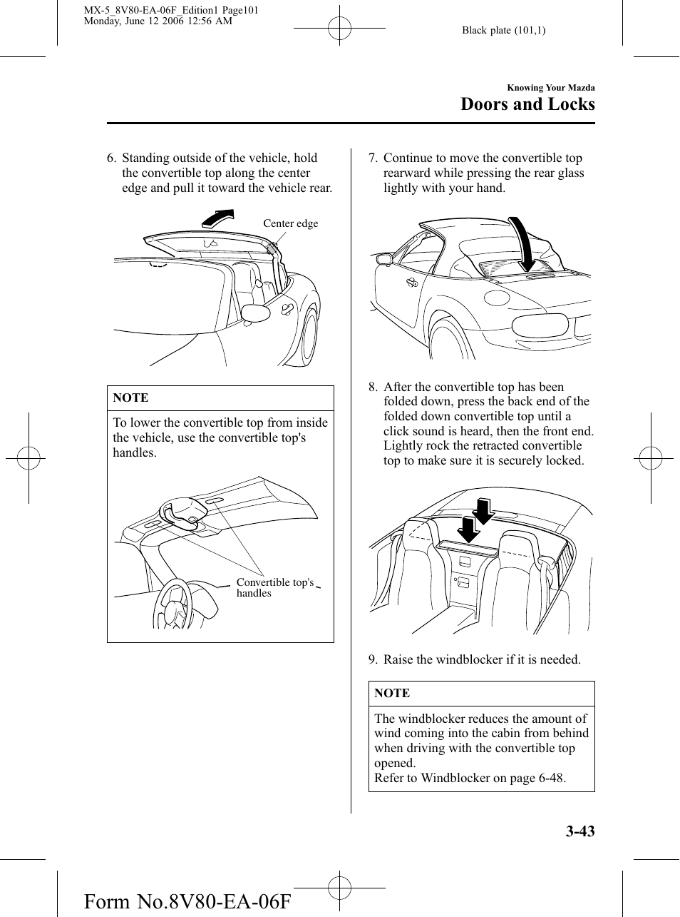 Doors and locks | Mazda MX-5 User Manual | Page 102 / 407
