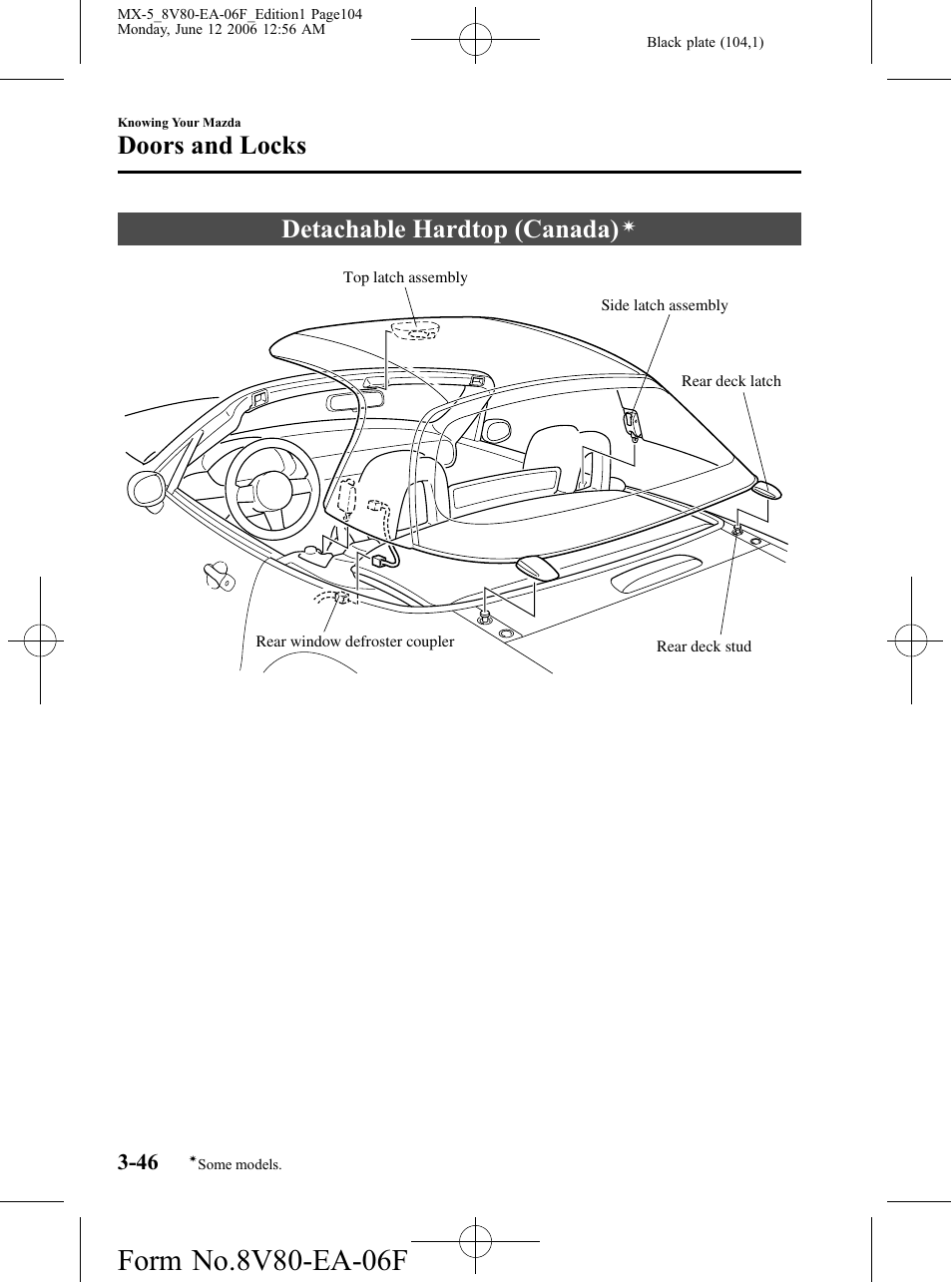 Detachable hardtop (canada), Doors and locks | Mazda MX-5 User Manual | Page 105 / 407