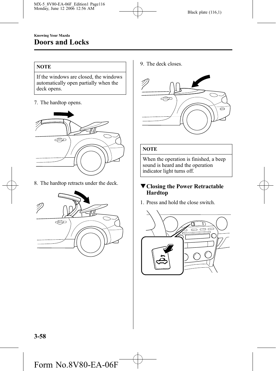 Doors and locks | Mazda MX-5 User Manual | Page 117 / 407