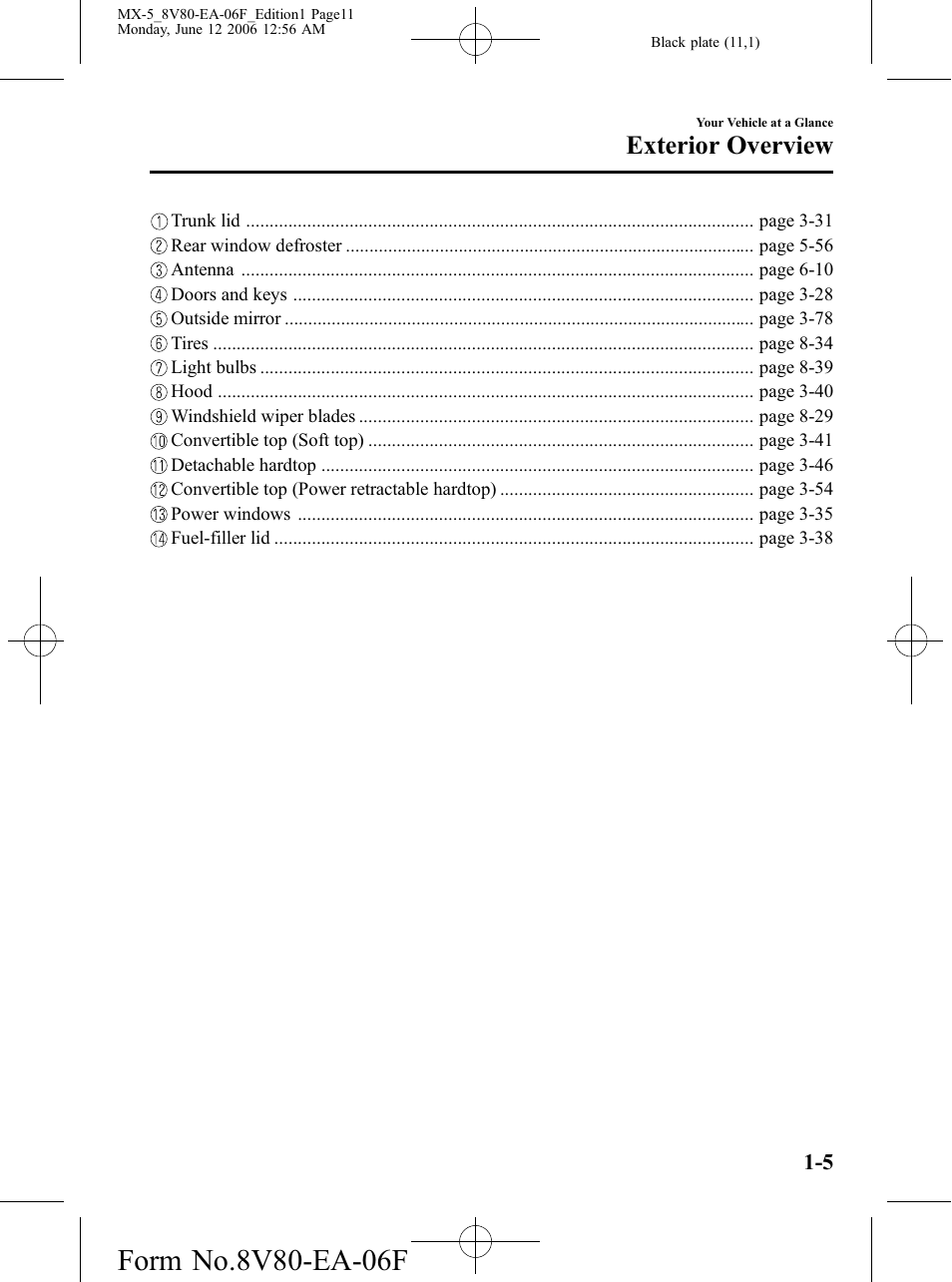 Exterior overview | Mazda MX-5 User Manual | Page 12 / 407