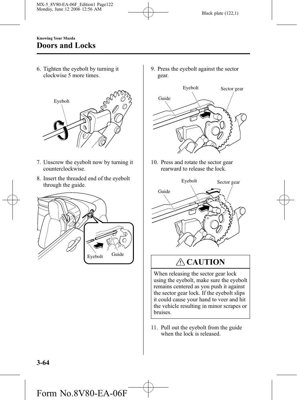 Caution, Doors and locks | Mazda MX-5 User Manual | Page 123 / 407